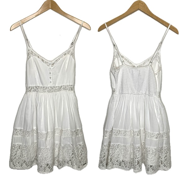 Abercrombie & Fitch Dresses Abercrombie Fitch White Cotton Gauze Lace Trim Tiered Ruffle